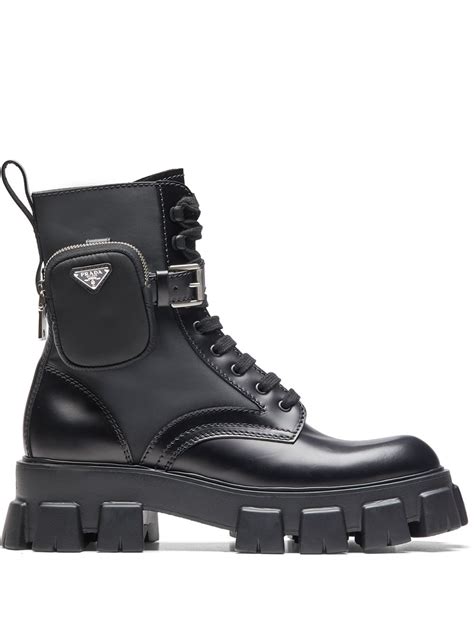 prada ankle pouch combat boots womens|Prada black chunky combat boots.